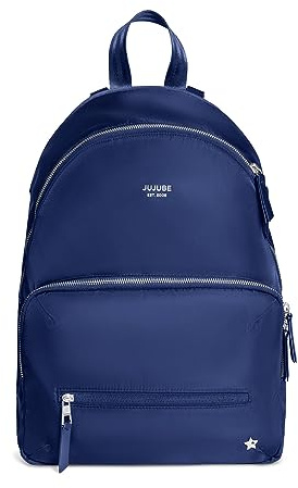 JuJuBe Diaper Bag Backpack with Changing Pad, 11-Pocket Large Capacity Organizer, 2 Interior Insulated Bottle Pockets, Wipe Pocket, Stroller Straps, Trolley Sleeve, Machine Washable (Navy)