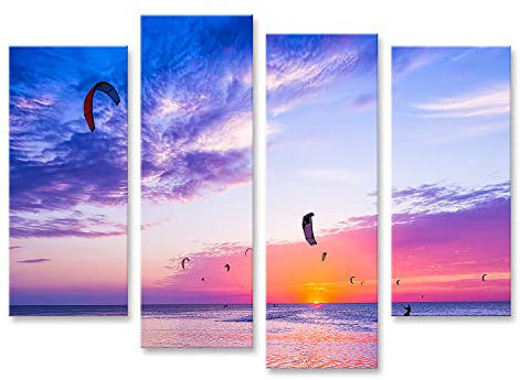 islandburner Bild auf Leinwand Kite Surfen schöner Sonnenuntergang Bilder Wandbilder Poster