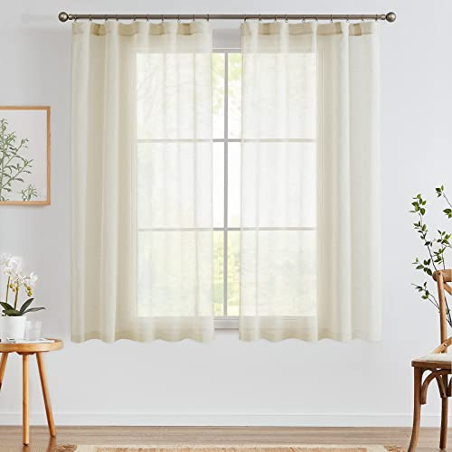 TOPICK Gardinen mit Verdeckten Schlaufen Vorhänge 2er Set H145xB140 Braun | Leinen Gardinen Vorhänge für Wohnzimmer küche Schlafzimmer Fenster Voile Transparent Durchsichtig Sheer Vorhang Landhausstil