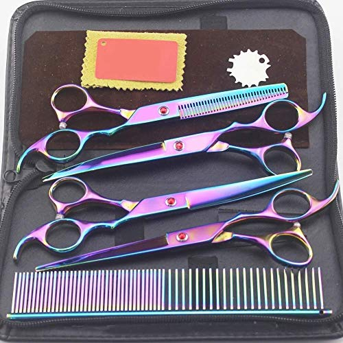 Hundepflegeschere, Haustierpflegeschere, 7 Zoll, professionelles Haustierpflegescheren-Set für Hundescheren, Haarschneiden, Effilierschere, gebogene Schere (Farbe: Gold, Größe: 7-Zoll-Set) (buntes 7