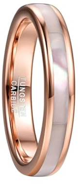 YAHOYA 4mm Tungsten Carbide Ring Women's Rose Gold Tungsten Steel Ring with Mother of Pearl Shell Comfort Fit Size 5-10