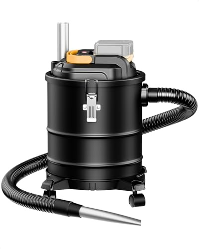 DeForce Cordless Ash Vacuum, for DeWalt 20V Max Battery, 4-Gallon Portable Ash Vacuum Cleaner, Black, with Hose Nozzles HEPA Filters Wheels, for Pellet Wood Stove BBQ Grill (NO Battery)