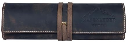 Alpenleder Stifterolle - GFRETT (Handgefertigt) - Nachhaltiges Bio-Leder aus regionaler Landwirtschaft | Federmappe, Federmäppchen klein, Etui Stifte *Fair Produziert* (6x6x21,5cm) (Old Havanna)