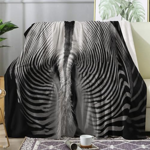 Kuscheldecke Flauschig Zebra, Decke Wolldecke 150x200 Schwarz Weiß, Flanell Sofadecke Blanket XL, Fleecedecke Wohndecke Schlafdecke Winter Warm Weich, Deko Decken für Couch Bed