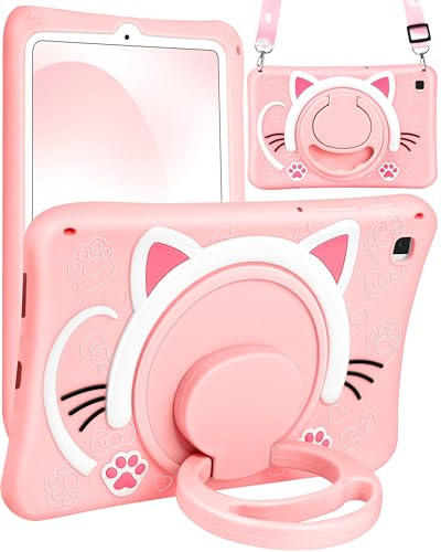 SurgeCraft Funda para Samsung Galaxy Tab S6 Lite de 10.4 pulgadas, diseño de gato y niñas, funda de mujer con correa y soporte de asa, fundas de silicona suave para Samsung S6 Lite