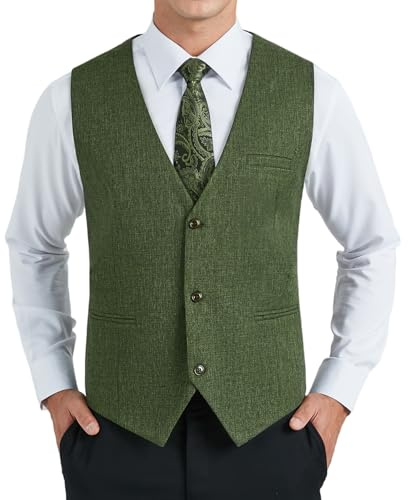 HISDERN Chalecos de Vestir Hombre Verde Formal Elegante Chaleco Traje para Hombre Boda Fiesta Negocio Clásico Color Liso con Bolsillo S