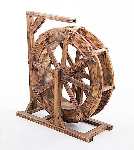 Holz-Wasserrad-Brunnen, Gartendekoration, Wasserspiel, Wasserfall-Rad/Wasserpumpe, Holz-Design-Brunnen, Retro-Landhaus, freistehender Brunnen (Größe: 80 cm (31,5 Zoll))