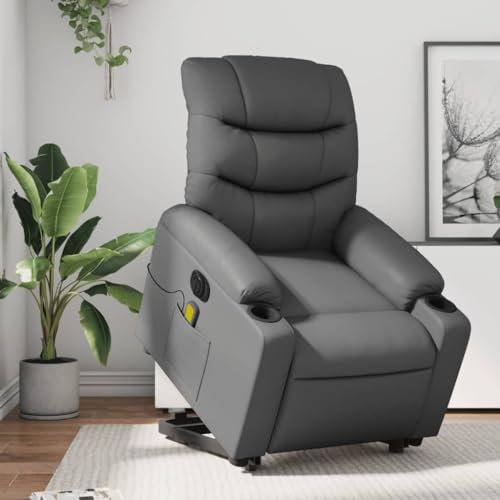 Homgoday Massagesessel mit Aufstehhilfe Elektrisch Fernsehsessel Aufstehsessel Elektrisch Verstellbar Sessel Massagesessel mit Liegefunktion Relaxsessel TV Sessel Wohnzimmer Grau Kunstleder