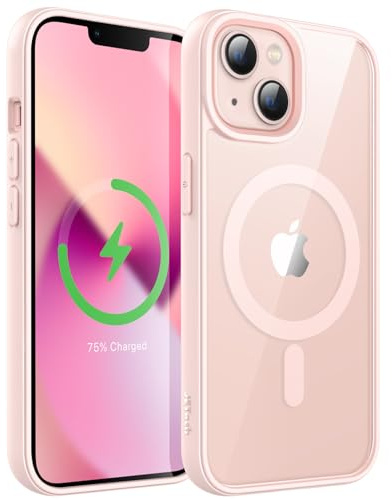 JETech Coque Magnétique pour iPhone 13 6,1 Pouces Compatible avec MagSafe, Étui Housse Antichoc Bumper, Cadre en TPU Mat de Couleur Unie, Dos Transparent Anti-Rayures (Rose)