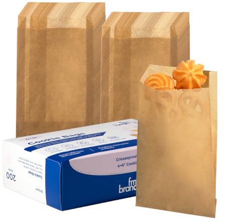 Fit Meal Prep 200 Pack 4x6 Cookie Bags, Paper Bag Envelopes, Disposable Pastry Bag, Greaseproof Brown Small Paper Treat Bags for Packaging Dessert, Baked Goods, Candy, Snack