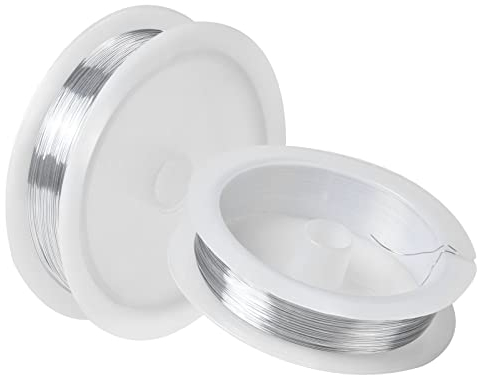 Edelstahl-Basteldraht, Draht zur Schmuckherstellung, 2 Rollen 0,3 mm x 50 m Schmuckperlendraht, weicher Basteldraht aus feinem Schmuckdraht (Silber)