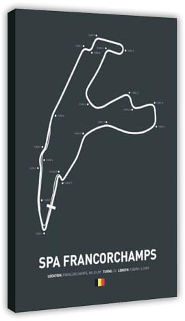 bnyesa Poster sur toile Circuit de Spa-Francorchamps - Décoration pour chambre à coucher, bureau, chambre - Cadeau - 30 x 45 cm