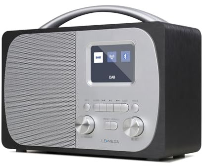 LEMEGA DR5 Radio Portatile DAB/DAB+/FM,Radiosveglia Digitale con Bluetooth,Alimentazione a Rete o a Batterie,Radio Sveglia da Comodino o Cucina con Stazioni Memorizzate,Legno e Finitura Metallica