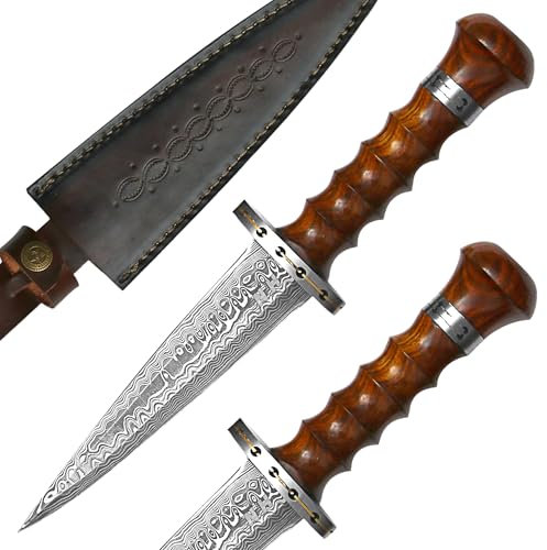 Novahaven Cuchillo de cocina exquisito hecho a mano de acero damasco con gota, longitud total de 33 cm con mango de madera de rosa, ideal para cocinar, cazar, al aire libre y