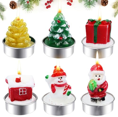 Kerzen Weihnachten, 6 Stück Teelichter Weihnachten Weihnachtsteelichter Mini Teelichter Kerzen, Weihnachtsmann Schneemann Weihnachtskerzen Teelichterweihnachten für Weihnachtstisch Adventskranz