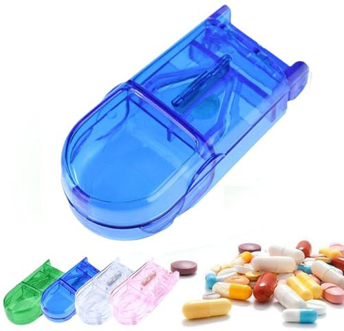 Pill Cutter and Splitter with Storage,Multiple Pill Cutters for Small or Large Pills in Half,Pill Cutter/Separator with Guard for Cutting Pills,Vitamins,Tablets,Daily Medicine Organizer (Blue)