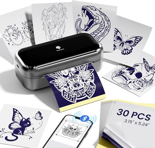 Phomemo TP31 Thermocopieur Tatouage, Upgraded Imprimante Tatouage Imprimante Stencil Tatouage avec 30 Feuilles Papier Transfert,Stencil Tatouage Transfert Compatible avec iOS, Android