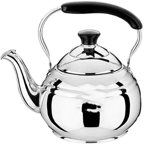 MOZ4dxy bollitore Elettrico Bollitore a Gas con fischio in Acciaio Inossidabile lucidato a Specchio con Tradizionale caffettiera con beccuccio Vintage e Set da tè(Silver,1l)