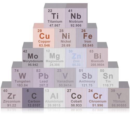 Hermosiey 20-Teiliges Elements-Würfel-Set, Periodensystem der Elemente, Wolfram-Würfel, 0,39, Wie Abgebildet, Metall für Elements Collection,