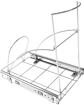 MagiDeal Étagère coulissante pour poubelle, support pour poubelle, étagère coulissante robuste sous l'armoire, étagère coulissante pour poubelle de cuisine, Argent