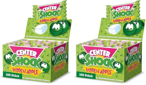Center Shock Hidden Apple, Box mit 100 Kaugummis, extra-sauer mit Apfel-Geschmack, ideal für Geburtstag, Pinata, Partys, Candy-Bar & Halloween, 400g (Packung mit 2)