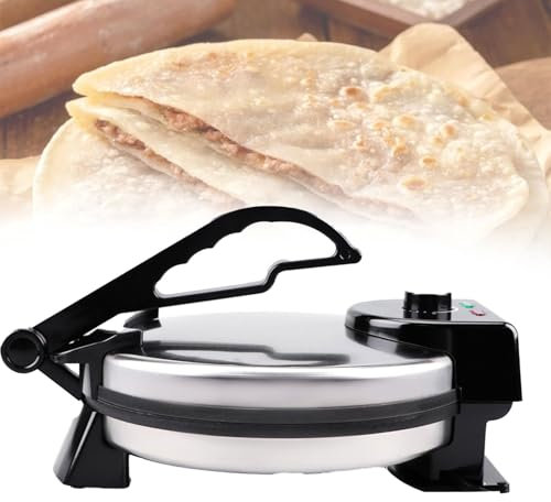 Máquina para hacer roti, prensa para tortillas de 2000 W con placas de cocción antiadherentes, máquina eléctrica para hacer chapatis con control de temperatura de 120 a 200 ℃ y luz indicadora de tem