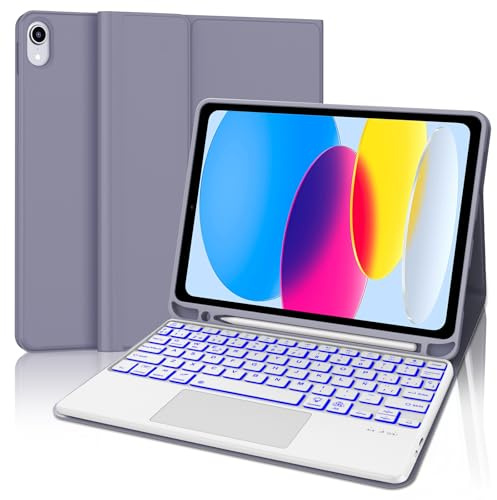 Teclado para iPad A16 11 Generación/10 Generación 2025/2022 con Touchpad | Funda con Español Ñ Teclado Retroiluminado para iPad A16 11/10 Generacion con Trackpad, Púrpura