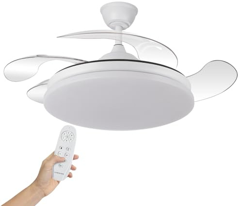 LUMIKING Lampara Ventilador de Techo con Luz LED, 107 CM - Silencioso de 30 W de Motor con 4 Aspas - Ventiladores de Techo con Tonos de Luz y Funcion Verano/Invierno con Temporizador (Blanco 2)