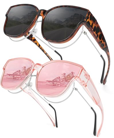 Hifot 2 Paare Polarisierte Überzieh Sonnenbrille Damen Herren, Übergroßer Quadratische Rahmen Sonnenbrille Über Normale Brille mit UV400 Schutz, Polarisierte Überbrille Sonnenbrillen für Brillenträger