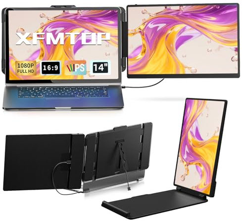 XFMTOP Laptop Screen Extender 14 FHD 1080P IPS Dual Screen Laptop Clip on Monitor Extender Portable Extra Display Extended Monitor for 13.3-17 Laptops Compatible with Windows Macbook Chrome