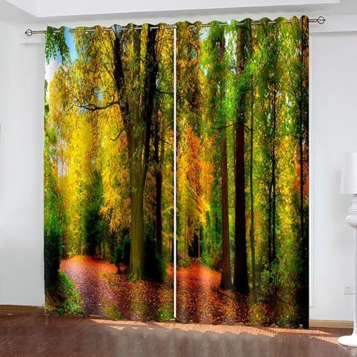 Beydodo Vorhänge Blickdicht mit Ösen 2er Set 244x244CM, Verdunkelungsvorhang Kinderzimmer Herbst Wald und Pfad Gardinen Verdunkelnd Jugendzimmer Schlafzimmer