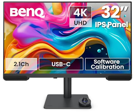 BenQ Creative Pro PV3200U Écrans 4K UHD 32” pour Le Montage vidéo 95% DCI-P3, 100% Rec.709/sRGB, Haut-parleurs 2.1ch, USB-C 65W, Compatible Mac, calibré en Usine, Calibration logicielle
