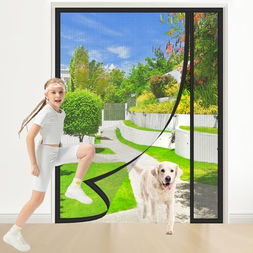 Magnet Fliegengitter Tür mit starkem Magnet 130x210cm Schwarz Automatisches Schließen Magnet Fliegenvorhan Moskitonetz Tür für Wohnzimmer Balkontür Terrassentür