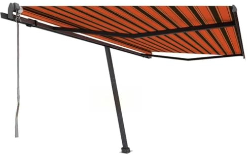 Qnhdfrt Standmarkise Automatisch 450x300cm Orange/Braun Freistehende Markise mit Fernbedienung und Kurbel für Terrasse Balkon Garten Aluminiumrahmen UV-beständiger Markisenstoff