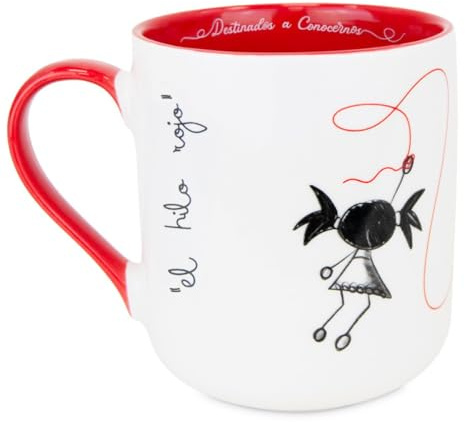 PEPITA VIAJERA Taza Hilo Rojo 380 ml, Regalo Romántico para Pareja,Original para Profesores,Taza Cerámica Desayuno, café con Leyenda del Destino,Apta Microondas y Lavavajillas