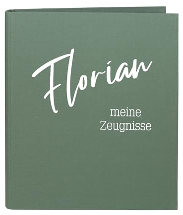 Striefchen® Dokumentenmappe personalisiert mit Name und Wunschtext – Leinenstoff – 5 Farben zur Auswahl – DIN A4 – 4-Ring-Ordner für Schüler, Studenten, Büro zur Aufbewahrung Dokumenten (Grün)