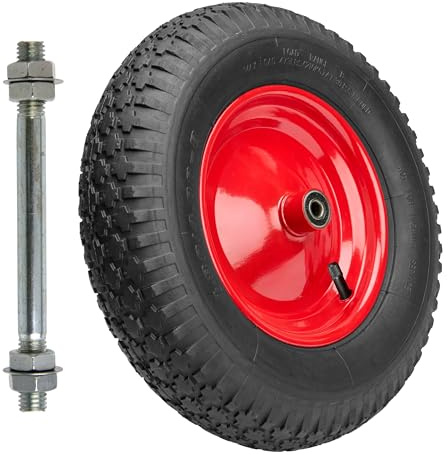 Garronda Ersatzrad Schubkarre 4.80/4.00-8 Schubkarrenrad Ø 390 mm Luftreifen 2PR Reifen bis 210 kg mit Achse Stahlfelge Kugellager für Gartenwagen Hof Baustelle GD-0163, Schwarz-Rot