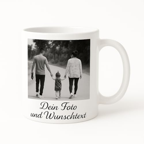Tasse Personalisiert mit Foto und Wunschtext Bedruckt Fototasse gestalten Tassen individuell mit eigenem Bild, 330 ml Keramik Fototasse mit Wunschtext, Tasse selbst individuell gestalten
