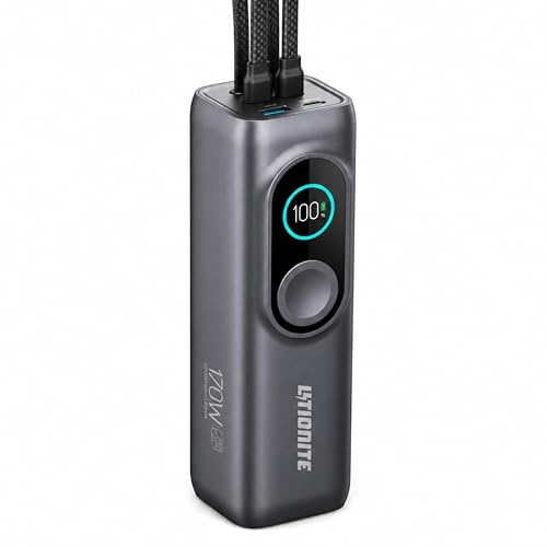 LITIONITE Numo Power Bank 25000mAh 170W avec câbles USB-C intégrés (100W) et Recharge magnétique pour Apple Watch, Batterie Externe pour PC Portable et MacBook, iPhone, iPad et Nintendo Switch