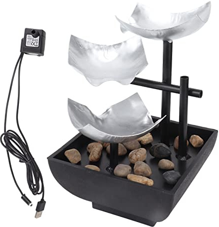 Fontana da Interno Giardino Zen, Ornamentale a 3 Livelli, USB, Decorazione da Tavolo in Plastica e Metallo - Design Artistico, Circolazione Automatica, Relax e Meditazione