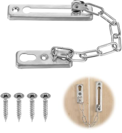 DOPENSPI Cadena de seguridad de acero inoxidable, cadena de seguridad resistente, cadena de seguridad, cerradura de puerta, cadenas de seguridad con 4 tornillos, cerradura de puertas internas para