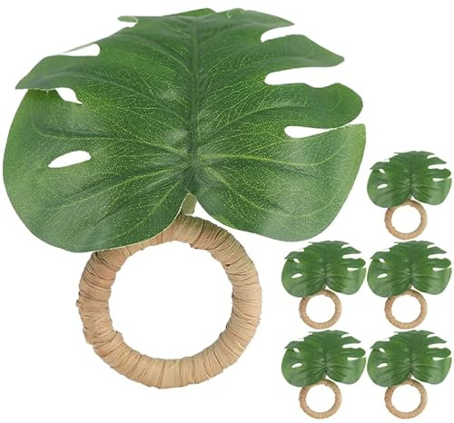 Cabilock Set de 6 Anillos para Servilletas Verdes con Diseño de Hoja
