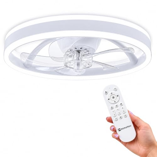 IluminaShop - Ventilador de Techo led Vero, con luz regulable CCT, Motor DC de Bajo Consumo, 6 Velocidades, Control Remoto, Temporizador, Función Reversible Verano/Invierno, Diseño Moderno Blanco