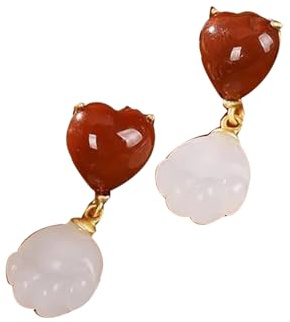 S925 Silver med naturliga röda och vita Cat Claw Heart Ear Stud örhängen för kvinnor Yoga Äkta