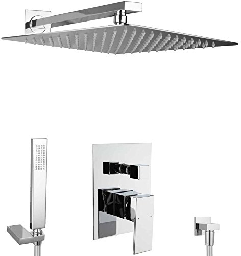 PaulGurkes Unterputz Dusch Set 40cm Rainshower Duschsystem Duschset Luxusdusche Tropendusche Duschtempel Einbaufertig XXL Dusche Wandarm Duschsäule Regendusche Regenbrause Überkopfbrause eckig