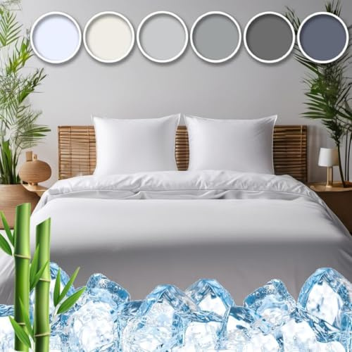 Vegan Silk - Cooling Bedsheet Set - Queen Size, 75% Viscose Derived from Bamboo, 25% Modal, White - Cool & Moisture Wicking for Hot Sleepers - Ultra Soft for Restful Sleep & Luxurious Feel