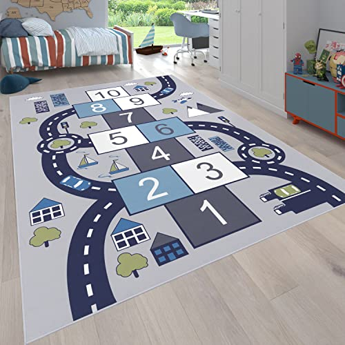 Paco Home Tapis pour Enfants, Tapis de Jeu pour Chambres d'enfants, Boîtes gonflables et Rues, Gris, Dimension:80x150 cm