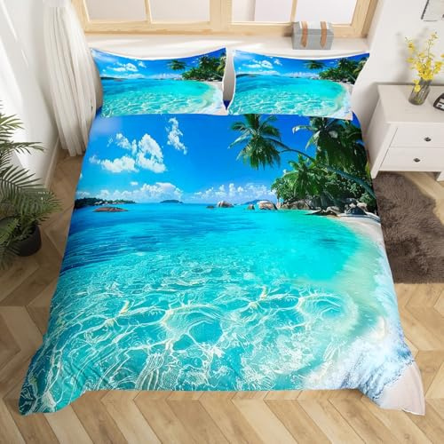 Erosebridal Ocean Duvet Cover Summer Beach Decor Hawaiian Vacation Style Bedding Set Palm Trees Tropical Nature Sea Theme Home Decor Comforter Cover Set, 1 Duvet Cover with 1 Pillow Case Twin Size