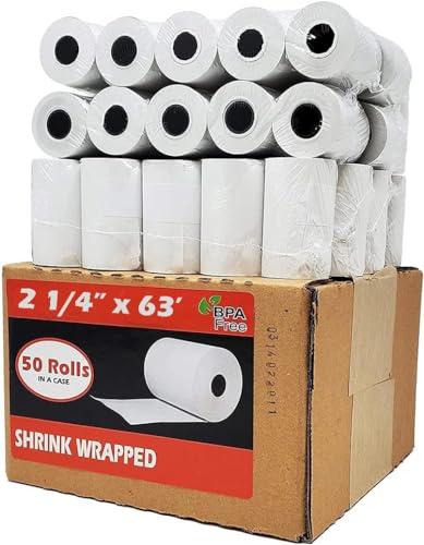 2 1/4 x 63 thermal paper rolls POS/Cash Register One-Ply Thermal Rolls, 2-1/4 x 63 Feet, 1/2 Core 50 Rolls per Carton (05242)