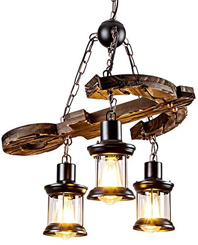 Antik Kreativ Pendelleuchte Kronleuchter Holz Anker Design Industrielle Vintage Schwarz Rund Glas Hängelampe Landhaus Wohnzimmer Rustikalem Küchen insel Esszimmer Esstisch Loft Rustikal Lüster, Ø55CM